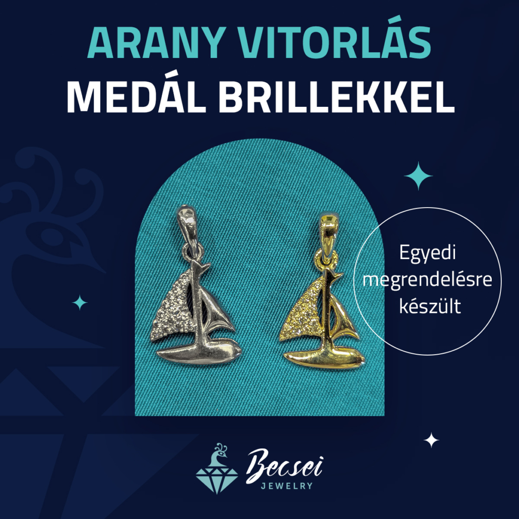 Arany vitorlás medál brillekkel
