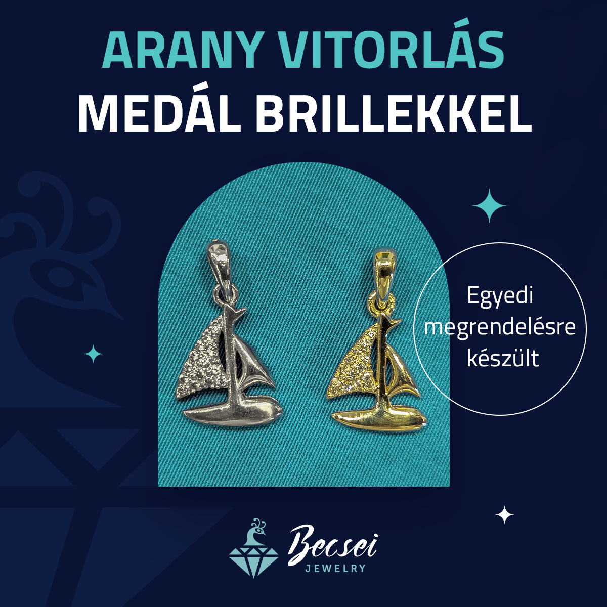 Arany vitorlás medál brillekkel